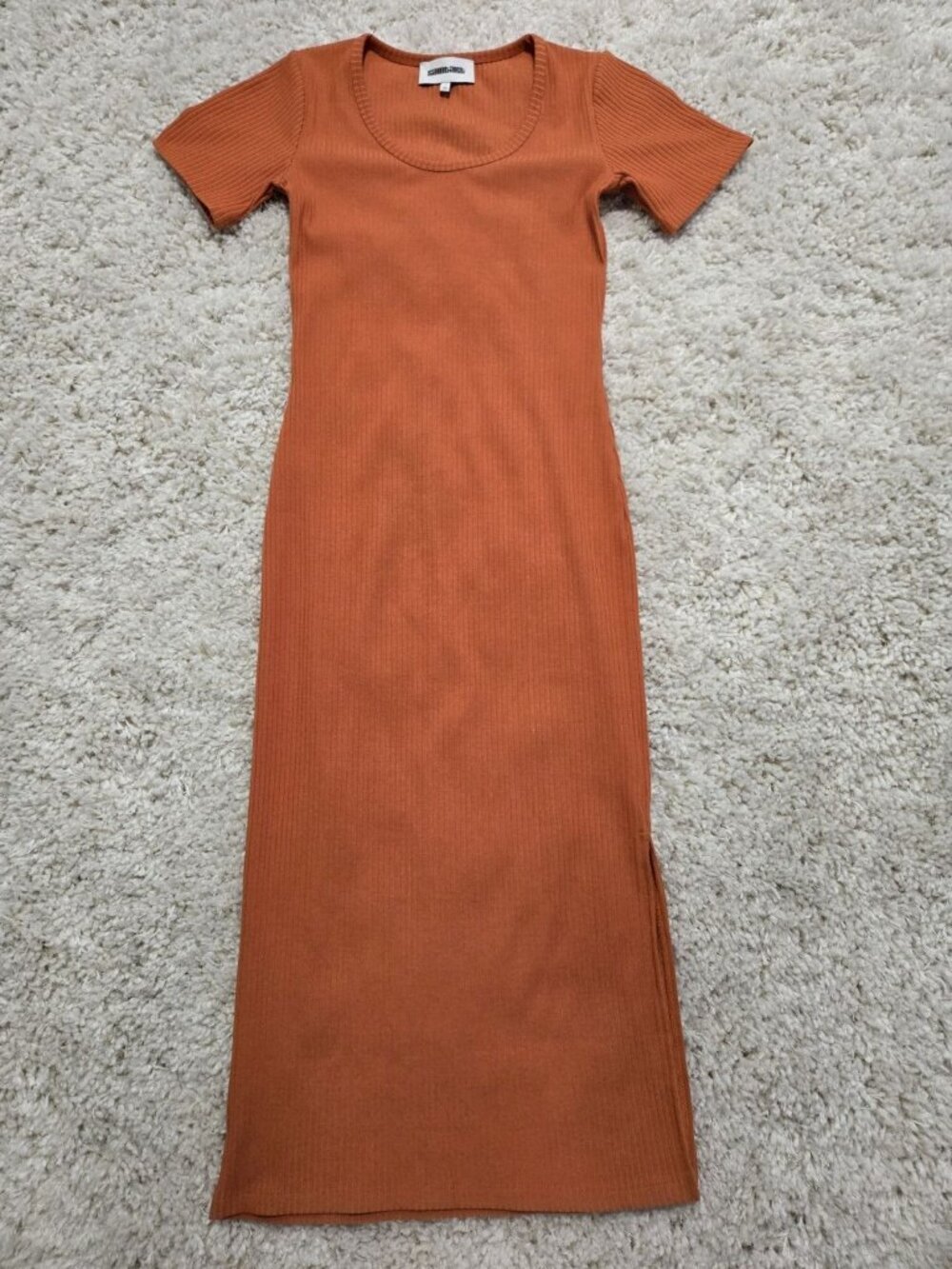 SAINT ART Ribbed Short Sleeve Midi Dress Size X-Small Orange T-Shirt Dress - Picture 2 of 7